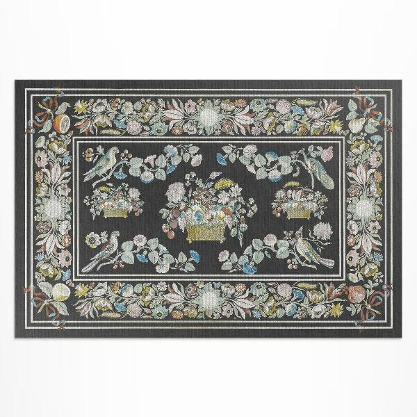 Tapis vinyle d’extérieur Fleurs et oiseaux antiques pâles