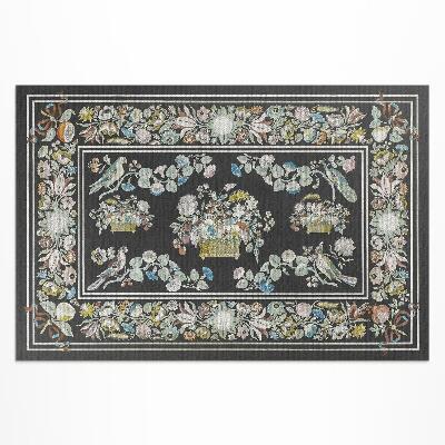 Tapis vinyle d’extérieur Fleurs et oiseaux antiques pâles