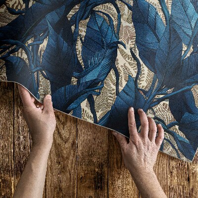 Tapis vinyle d’extérieur Motif de feuilles de bleuet bleu