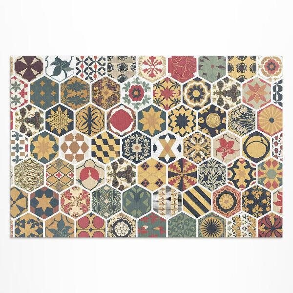Tapis vinyle d’extérieur Mosaïque hexagonale vintage à motifs