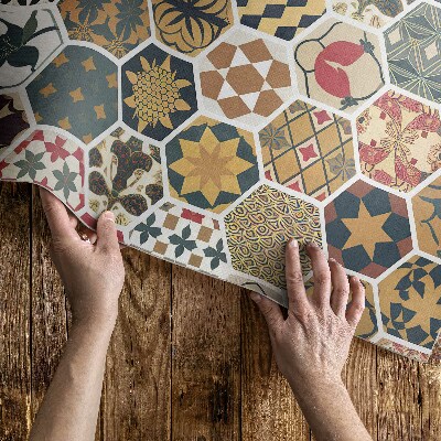 Tapis vinyle d’extérieur Mosaïque hexagonale vintage à motifs