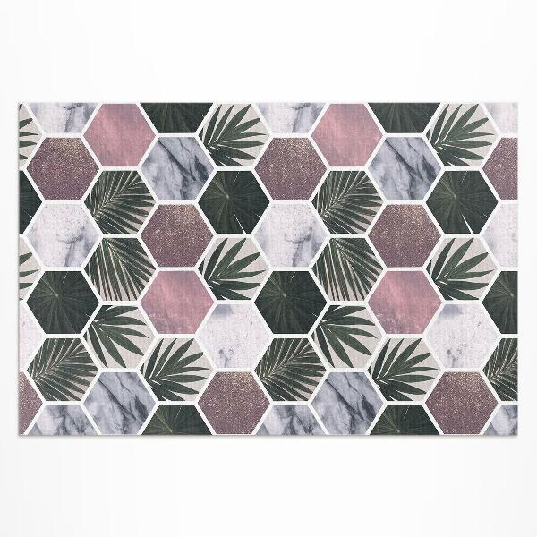 Tapis vinyle d’extérieur Feuilles de mosaïque en pierre hexagonale