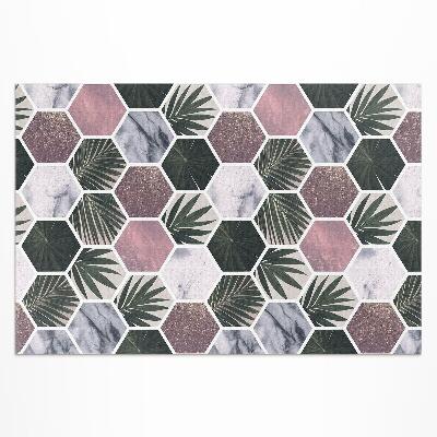 Tapis vinyle d’extérieur Feuilles de mosaïque en pierre hexagonale