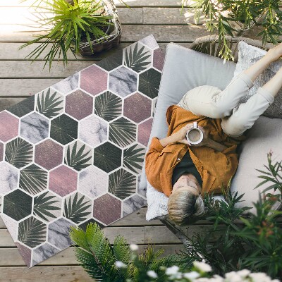 Tapis vinyle d’extérieur Feuilles de mosaïque en pierre hexagonale