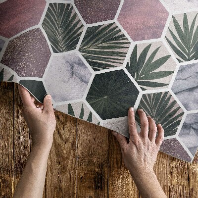 Tapis vinyle d’extérieur Feuilles de mosaïque en pierre hexagonale