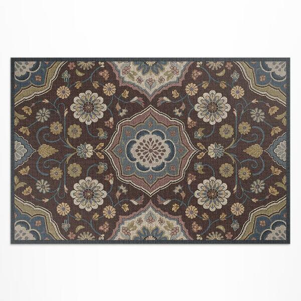 Tapis vinyle d’extérieur Motif ornemental vintage de fleurs et de plantes