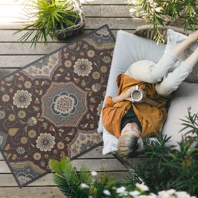 Tapis vinyle d’extérieur Motif ornemental vintage de fleurs et de plantes