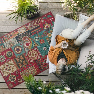 Tapis vinyle d’extérieur motif patchwork coloré de style persan