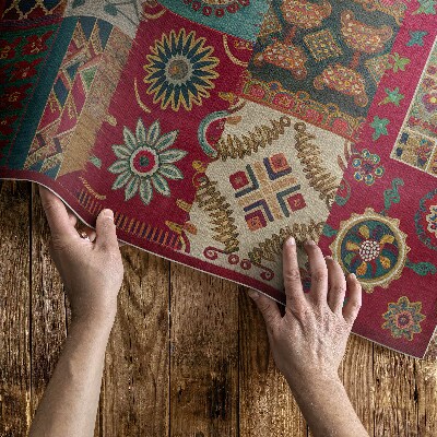 Tapis vinyle d’extérieur motif patchwork coloré de style persan