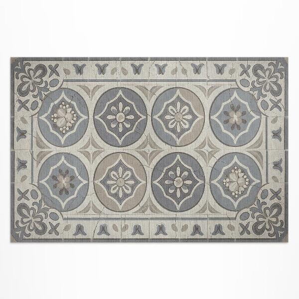 Tapis vinyle d’extérieur Fleurs sur carreaux de céramique rétro