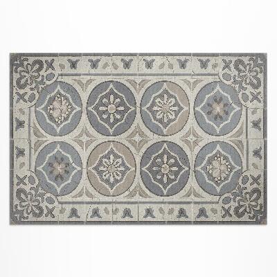 Tapis vinyle d’extérieur Fleurs sur carreaux de céramique rétro