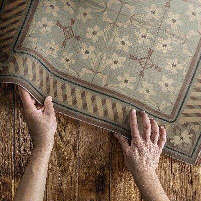 Tapis vinyle d’extérieur Fleurs et pétales dans des mosaïques de style rétro