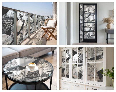 Vitrail autocollant pour fenêtre figures géométriques