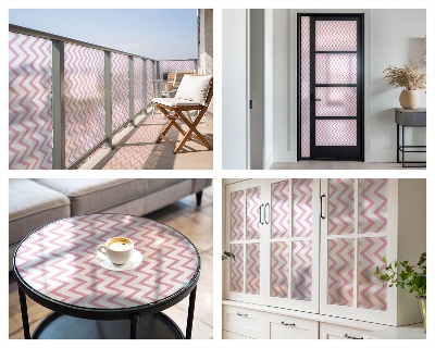 Vitrail autocollant pour fenêtre zigzags roses