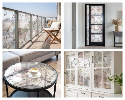 Film fenêtre décoratif occultant vitrail feuilles de rose