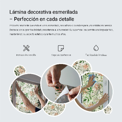 Vitrail autocollant pour fenêtre motif floral