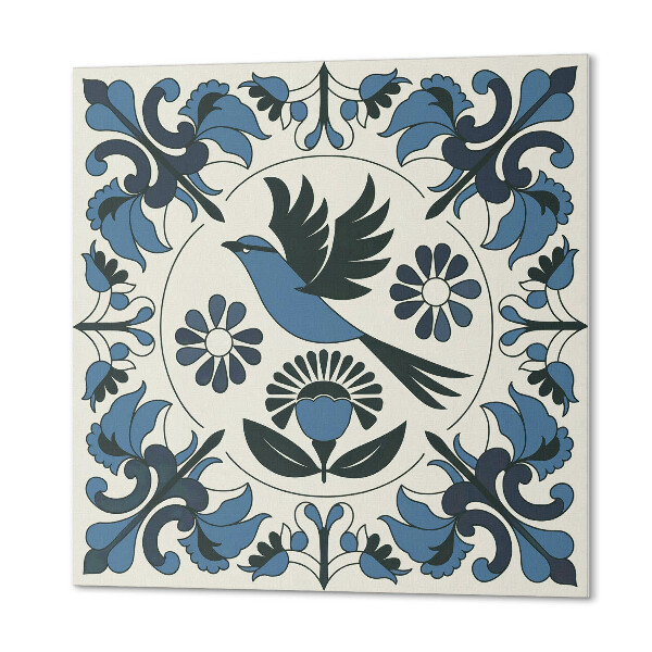 Carreaux vinyle Un graphique d'un oiseau entouré de fleurs