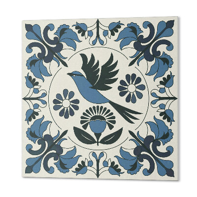 Carreaux vinyle Un graphique d'un oiseau entouré de fleurs