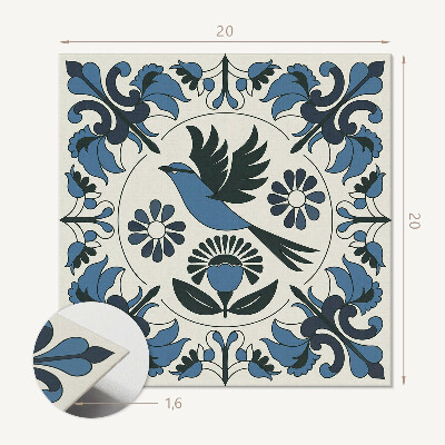 Carreaux vinyle Un graphique d'un oiseau entouré de fleurs