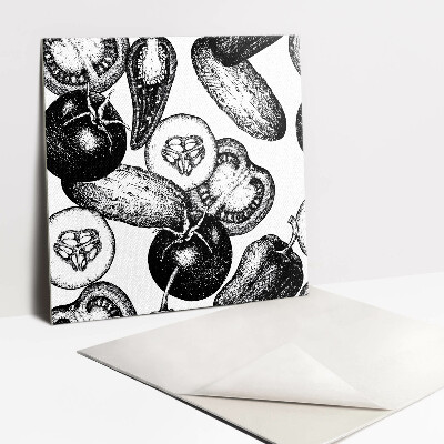 Carreau vinyl adhésif Légumes noirs et blancs
