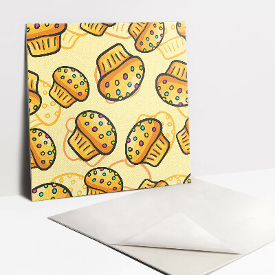 Carreau vinyl adhésif Cupcakes colorés sur fond jaune