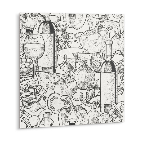 Carreaux de vinyle Un motif avec une bouteille de vin et des légumes