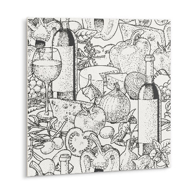 Carreaux de vinyle Un motif avec une bouteille de vin et des légumes