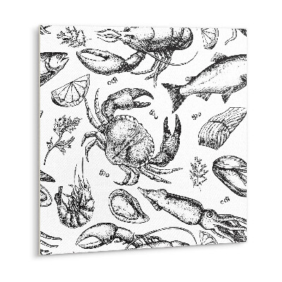 Carreau vinyl adhésif Fruits de mer en noir et blanc