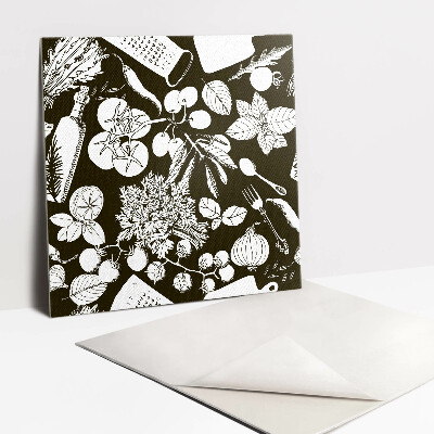 Adhésif Vinyle Carreaux Légumes de dessins animés en noir et blanc