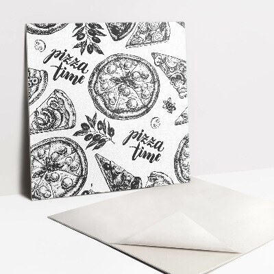 Carreau vinyl adhésif Motifs de pizza en noir et blanc