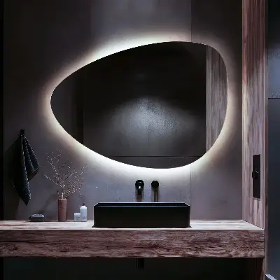 Miroir mural en forme d'œuf avec éclairage LED
