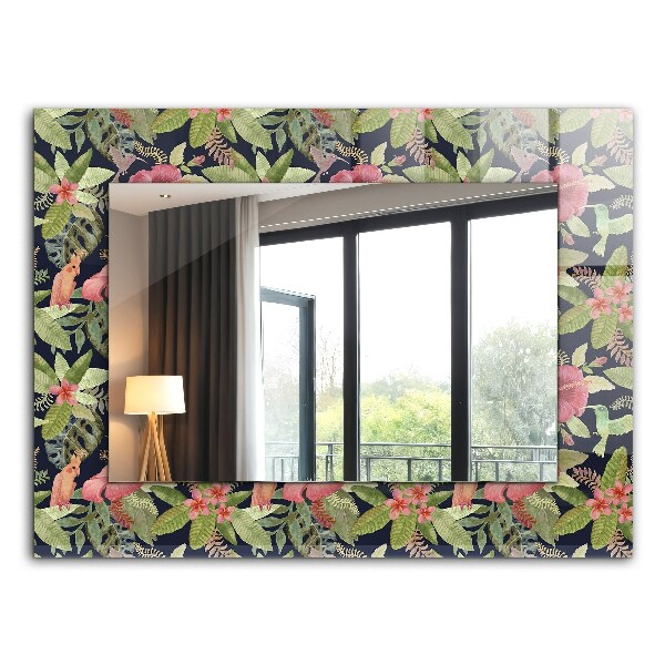 Miroir rectangulaire imprimé Fleurs et oiseaux