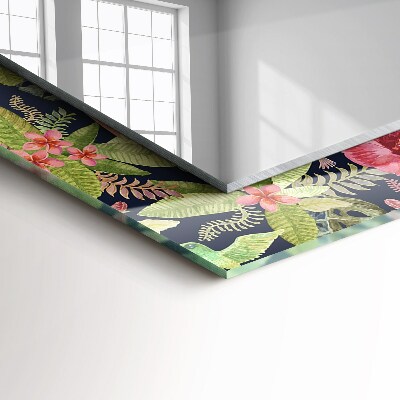Miroir rectangulaire imprimé Fleurs et oiseaux