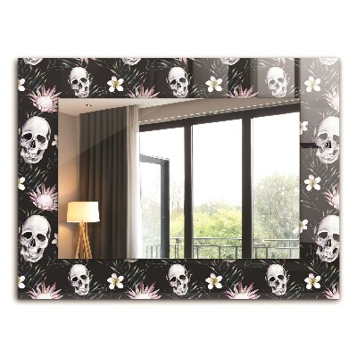 Miroir rectangulaire avec décoration Crânes et fleurs