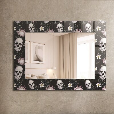 Miroir rectangulaire avec décoration Crânes et fleurs