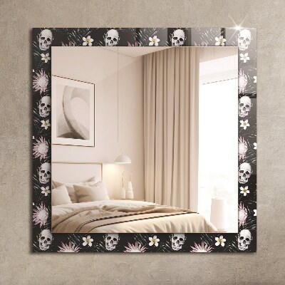Miroir rectangulaire avec décoration Crânes et fleurs