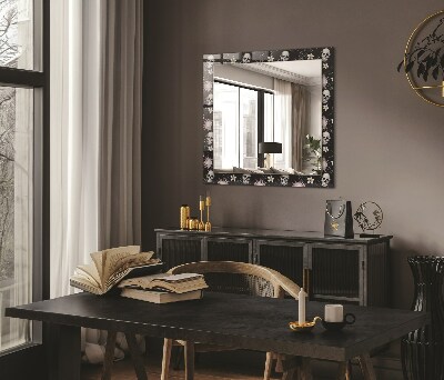 Miroir rectangulaire avec décoration Crânes et fleurs