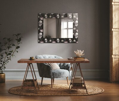 Miroir rectangulaire avec décoration Crânes et fleurs