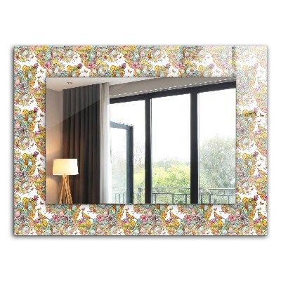 Miroir rectangulaire imprimé Fleurs de papillons colorées
