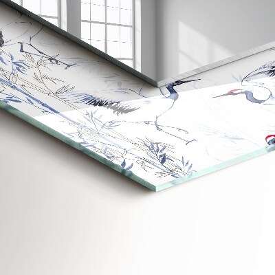 Miroir rectangulaire imprimé Grues et bambous