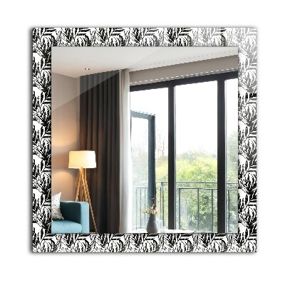 Miroir rectangulaire imprimé Feuilles noires et blanches