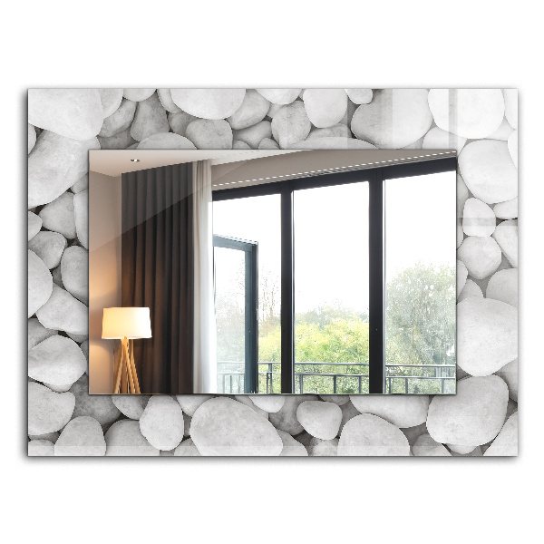 Miroir rectangulaire avec décoration Pierres blanches lisses