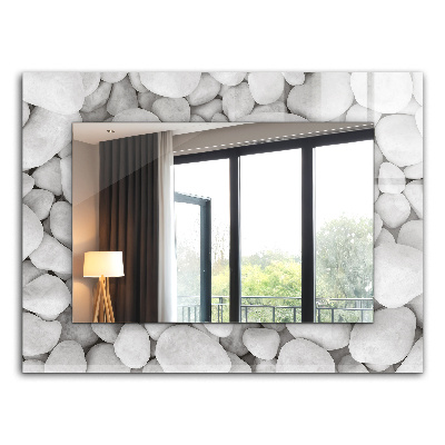 Miroir rectangulaire avec décoration Pierres blanches lisses