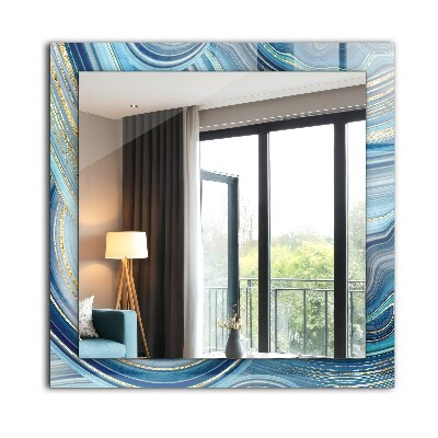 Miroir rectangulaire avec décoration Vagues bleues abstraites