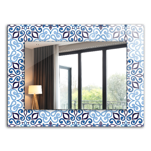 Miroir rectangulaire avec décoration Motif ornemental bleu