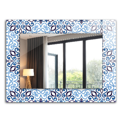 Miroir rectangulaire avec décoration Motif ornemental bleu