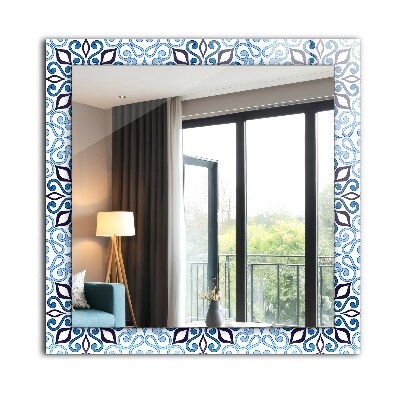 Miroir rectangulaire avec décoration Motif ornemental bleu