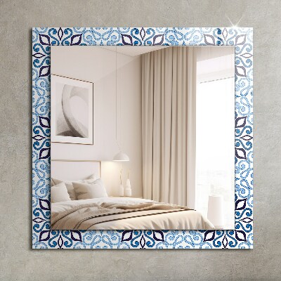 Miroir rectangulaire avec décoration Motif ornemental bleu