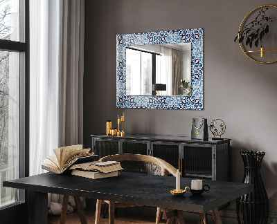 Miroir rectangulaire avec décoration Motif ornemental bleu