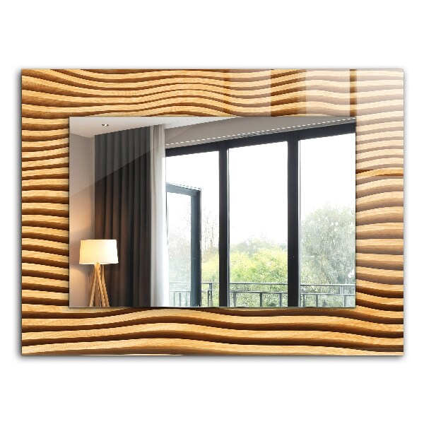 Miroir rectangulaire imprimé Vagues en bois